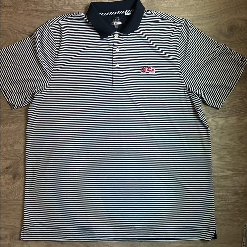 Ole Miss Cutter & Buck Men's Navy & White Striped Polo Shirt Size XL